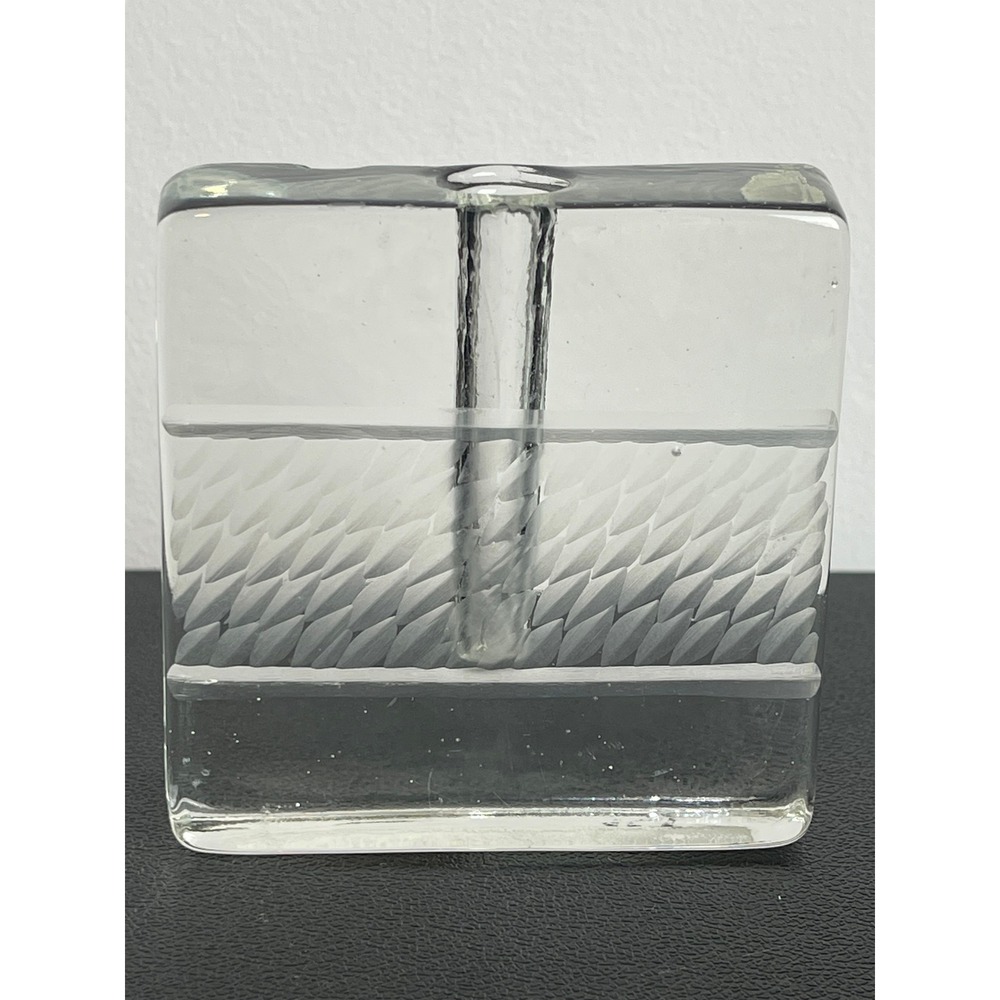 00377 - Easts of Eden Glass Cube Bud Vase Modernist Minimalist Clear Paperweight